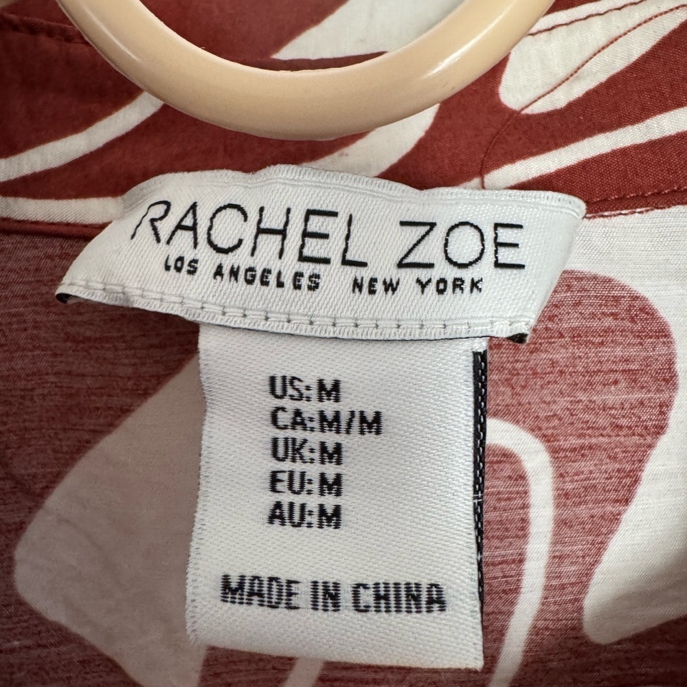 Rachel Zoe brown/White Abstract Button Shirt cute tie waist! Summer vacation - Picture 2 of 3